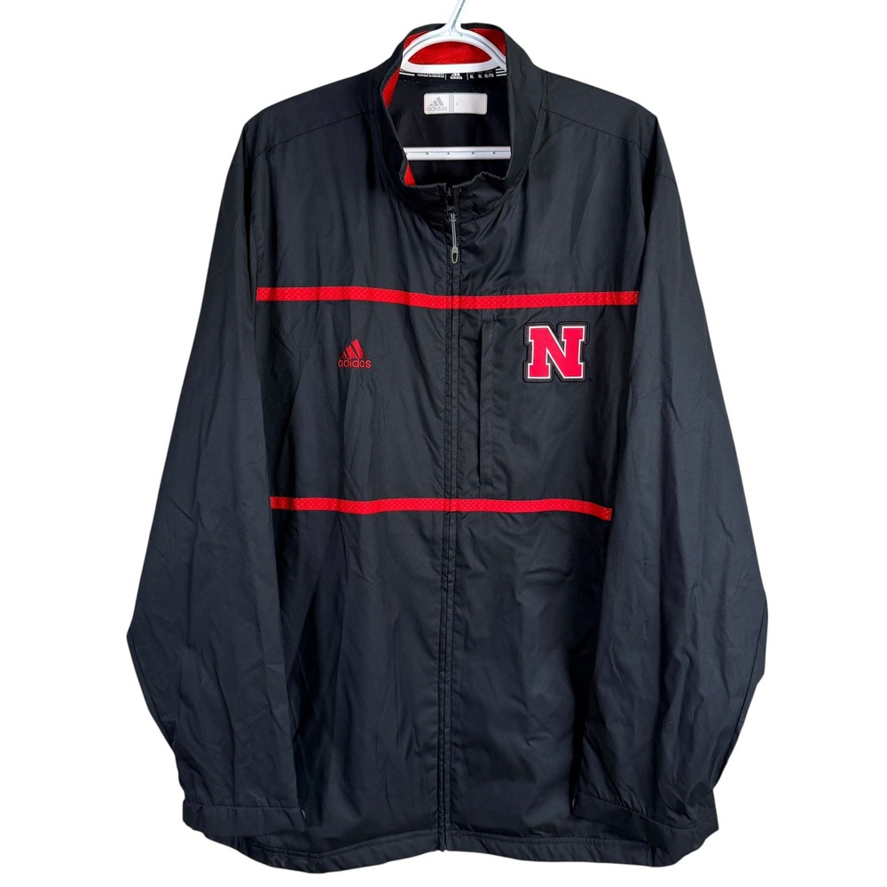 Adidas Nebraska Cornhuskers Windbreaker Jacket Mens‎ XL Black Full Zip